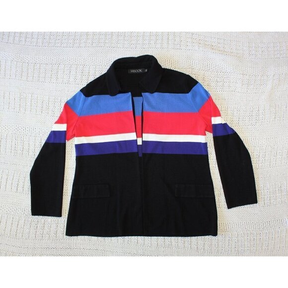 Misook women's Knit Cardigan striped long sleeve open front Size L multicolor - Picture 6 of 10